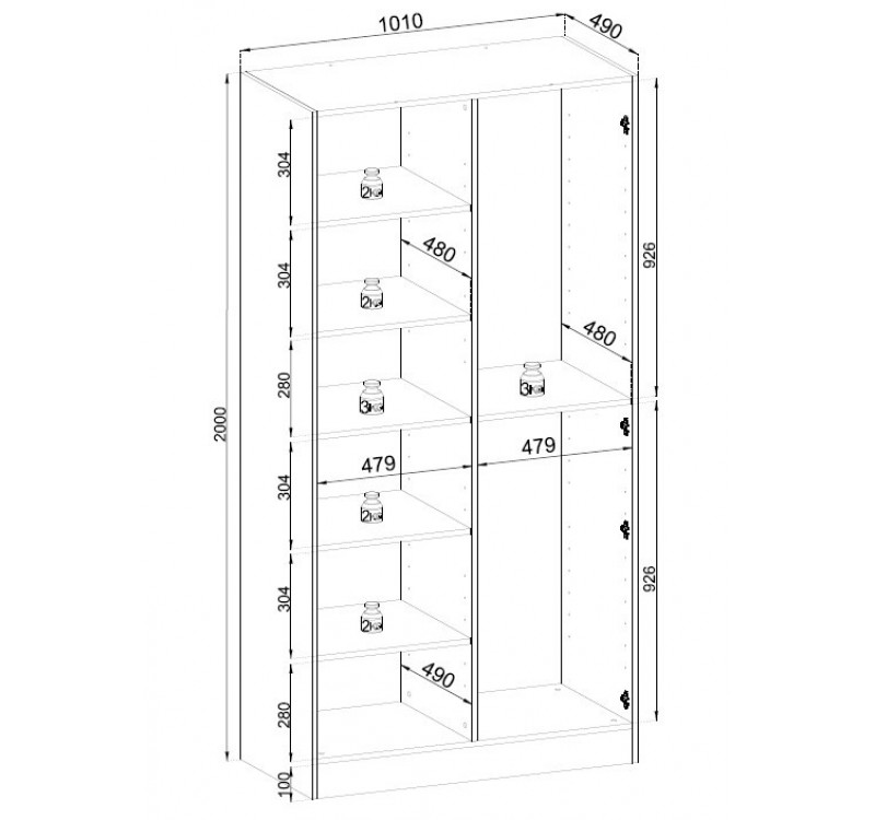 Ντουλάπα Sandbox Εξάφυλλη Flutes Γκρι 303x200x51cm
