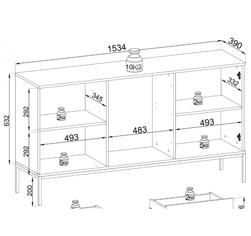 Μπουφές με βιτρίνα και συρτάρια Sento Λευκό της άμμου 154x83x39cm