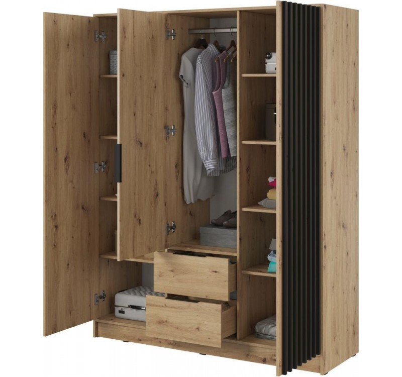 Ντουλάπα Τρίφυλλη Nelly Φυσικό Artisan με καθρέπτη 155x200x51cm