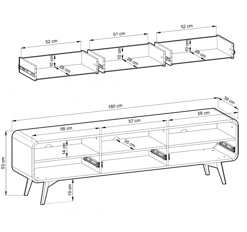 Έπιπλο τηλεόρασης HELION με συρτάρια Φυσικός δρυς VICENZA 180x53x39cm