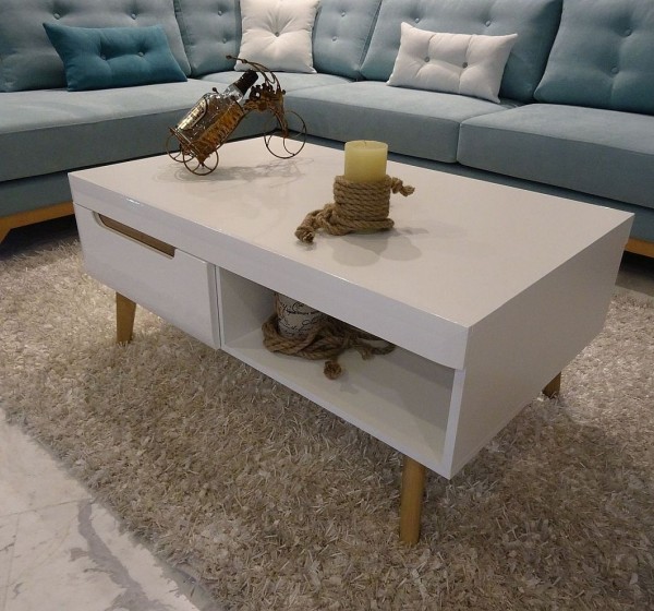 Τραπεζάκι Nordi Λευκό+Higloss λευκό+Riviera 107x46x67cm