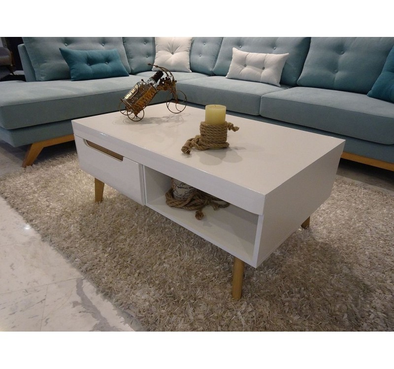 Τραπεζάκι Nordi Λευκό+Higloss λευκό+Riviera 107x46x67cm