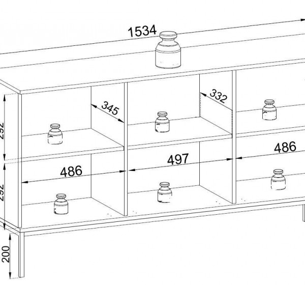 Μπουφές με βιτρίνα Sento Ανθρακί 154x83x39cm