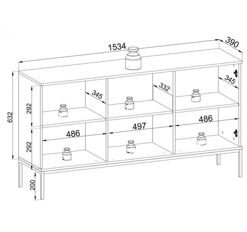Μπουφές με βιτρίνα Sento Ανθρακί 154x83x39cm