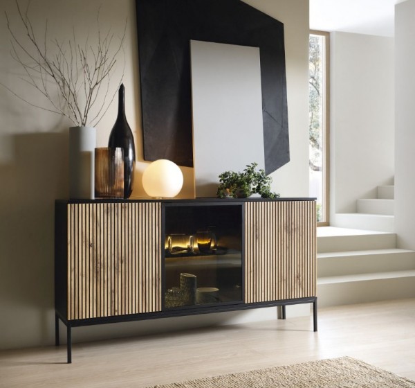 Μπουφές με βιτρίνα Sento Ανθρακί 154x83x39cm