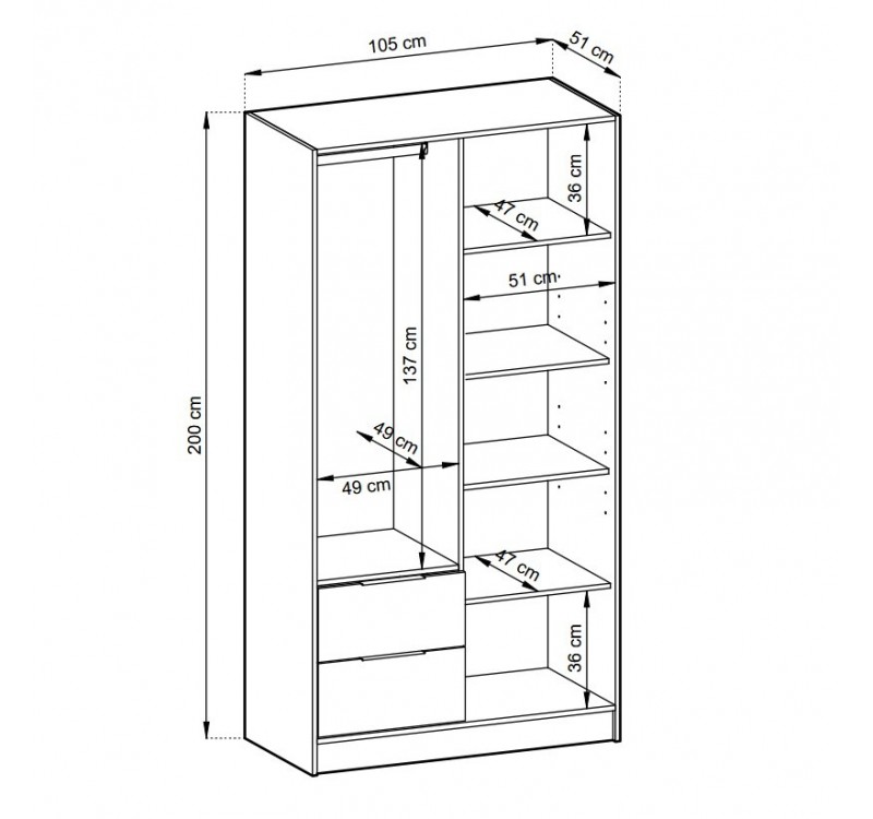 Ντουλάπα Nelly Δίφυλλη Φυσικό Artisan 105x200x51cm
