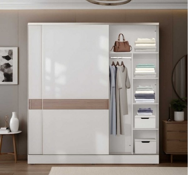 Ντουλάπα συρόμενη Milano λευκό Mink 207x223x60cm (ΜxΥxΒ)