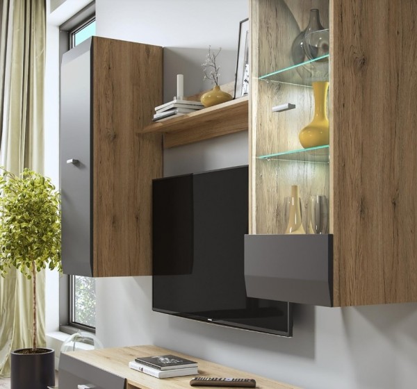 Σύνθεση τοίχου CLIF φυσικό Sanremo+ματ Γραφίτης 180x195x45cm
