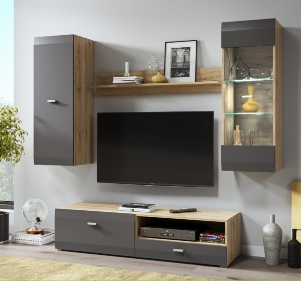 Σύνθεση τοίχου CLIF φυσικό Sanremo+ματ Γραφίτης 180x195x45cm