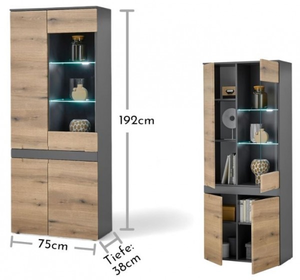 Επιδαπέδια Βιτρίνα Taylor Ανθρακί+Φυσικό Evoke 75x192x38cm