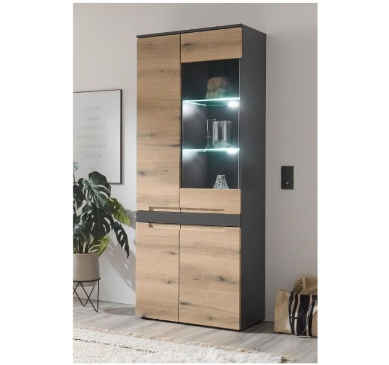 Επιδαπέδια Βιτρίνα Taylor Ανθρακί+Φυσικό Evoke 75x192x38cm