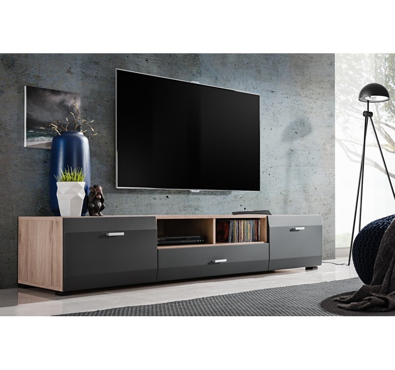 Έπιπλο τηλεόρασης CLIF φυσικό Sanremo+ματ Γραφίτης 180x34x45cm