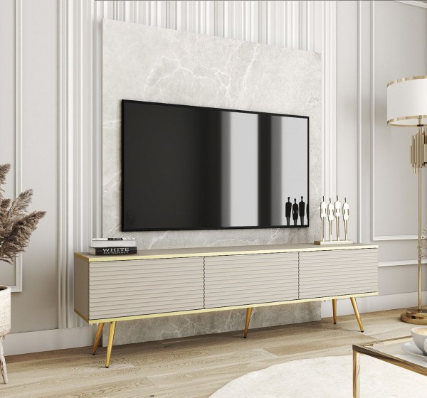 Έπιπλο τηλεόρασης ORO_MDF Μπεζ+Χρυσό 175x53x32cm