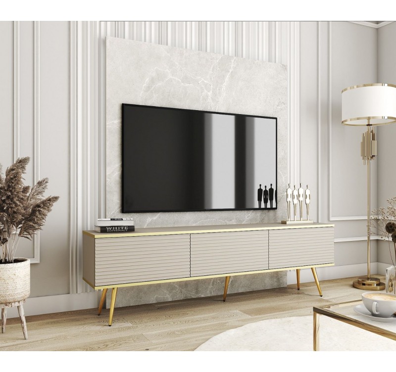 Έπιπλο τηλεόρασης ORO_MDF Μπεζ+Χρυσό 175x53x32cm