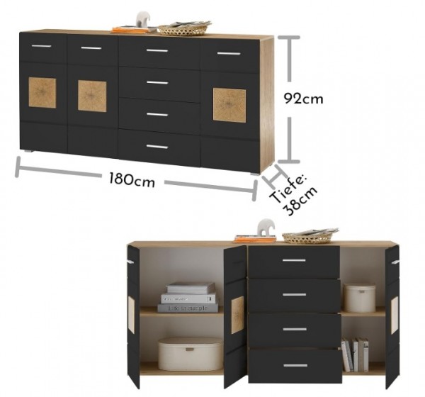 Μπουφές GEORGIA με συρτάρια Φυσικό + Ανθρακί 180x92x38cm (ΜxΥxΒ)