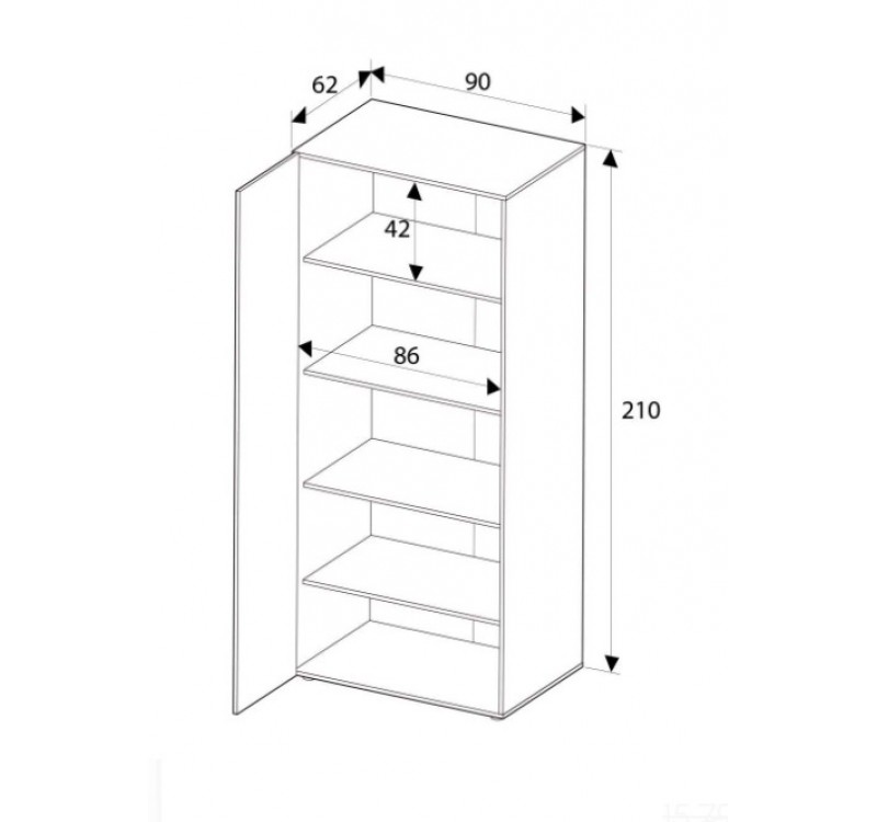 Ντουλάπα Oryana 1725 Δίφυλλη Λευκή με 5 ράφια 90x210x62cm