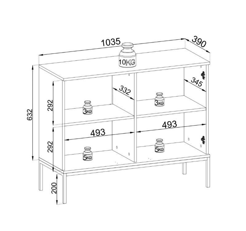 Μπουφές με βιτρίνα Sento Λευκό Kazmir 104x83x39 cm