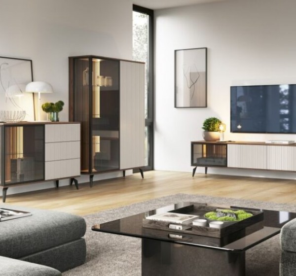 Έπιπλο τηλεόρασης VICI καρυδιά με βιτρίνα 180x50x39cm