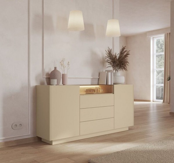 Μπουφές HIRO μπεζ κακάο με συρτάρια και φωτισμό 176x83x40cm