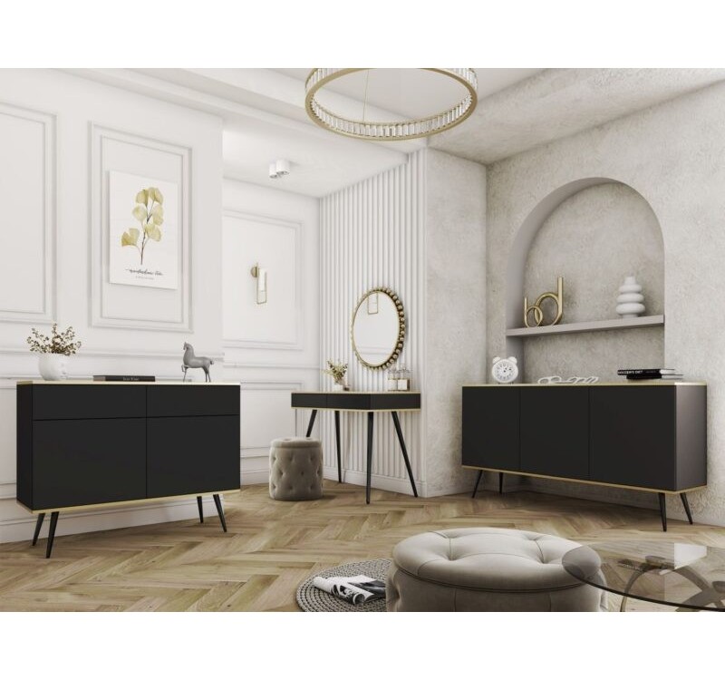 Μπουφές Oro Ανθρακί με μαύρα πόδια 160x85x39cm