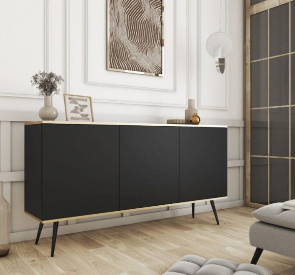 Μπουφές Oro Ανθρακί με μαύρα πόδια 160x85x39cm