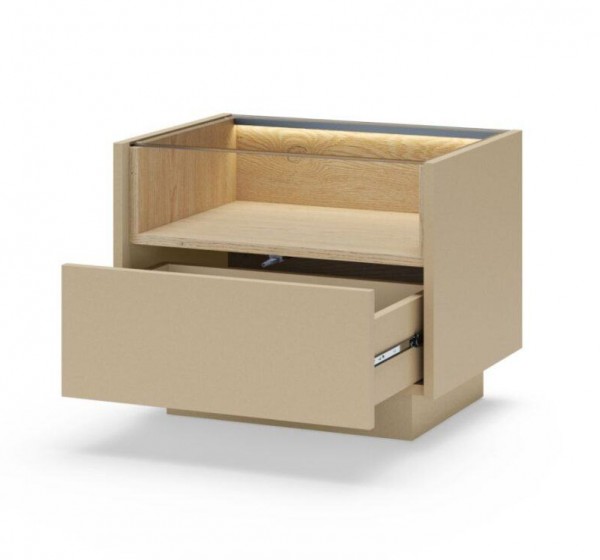 Κομοδίνο HIRO μπεζ- κακάο με συρτάρι και φωτισμό 53x43x40cm