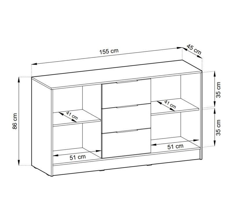 Μπουφές Nelly με συρτάρια Γραφίτης 155x86x45cm