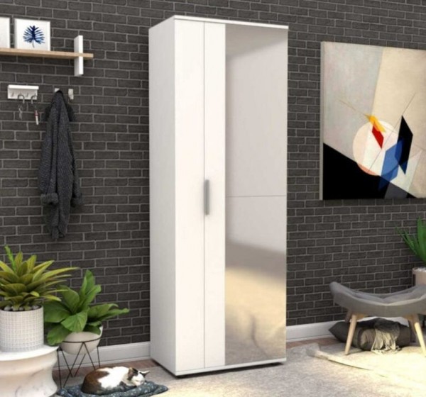 Ντουλάπα Porto με καθρέπτη, Λευκή 60x187x36cm