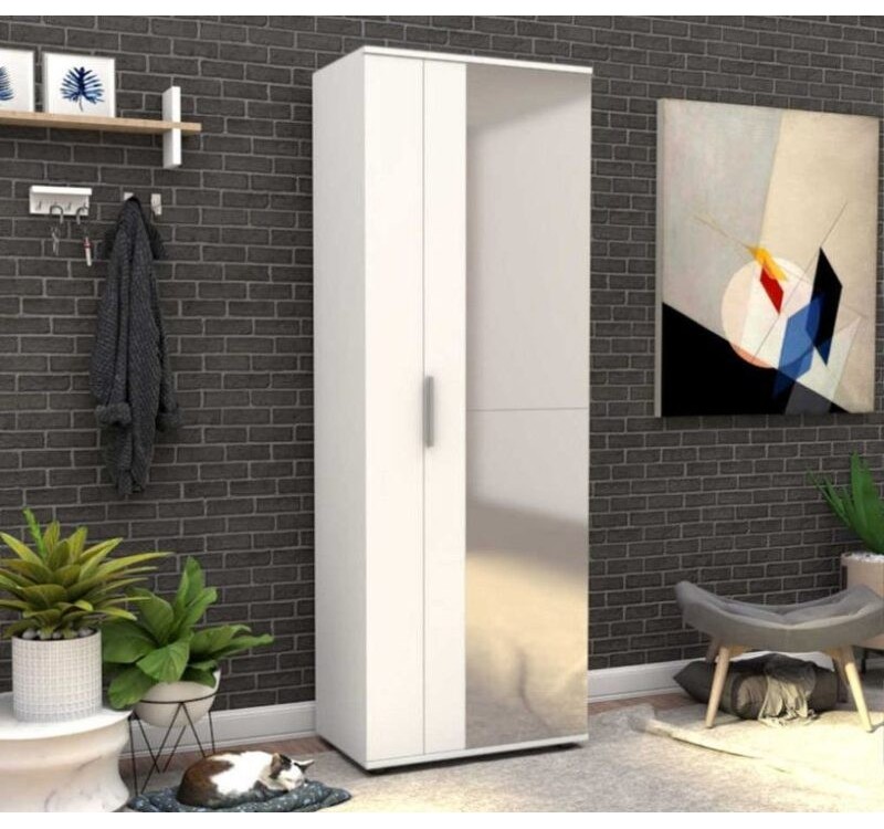 Ντουλάπα Porto με καθρέπτη, Λευκή 60x187x36cm