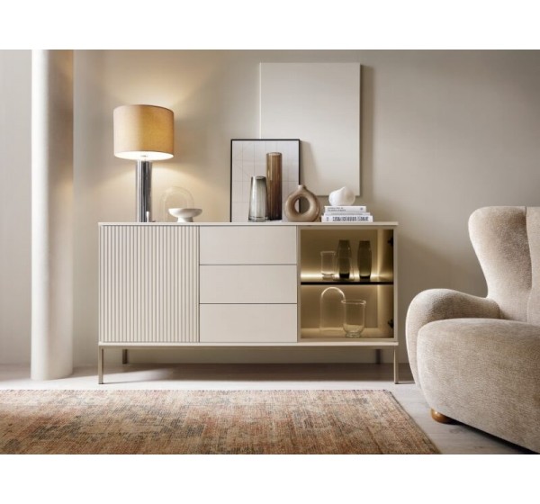 Μπουφές με βιτρίνα και συρτάρια Sento Λευκό Kazmir 154x83x39 cm