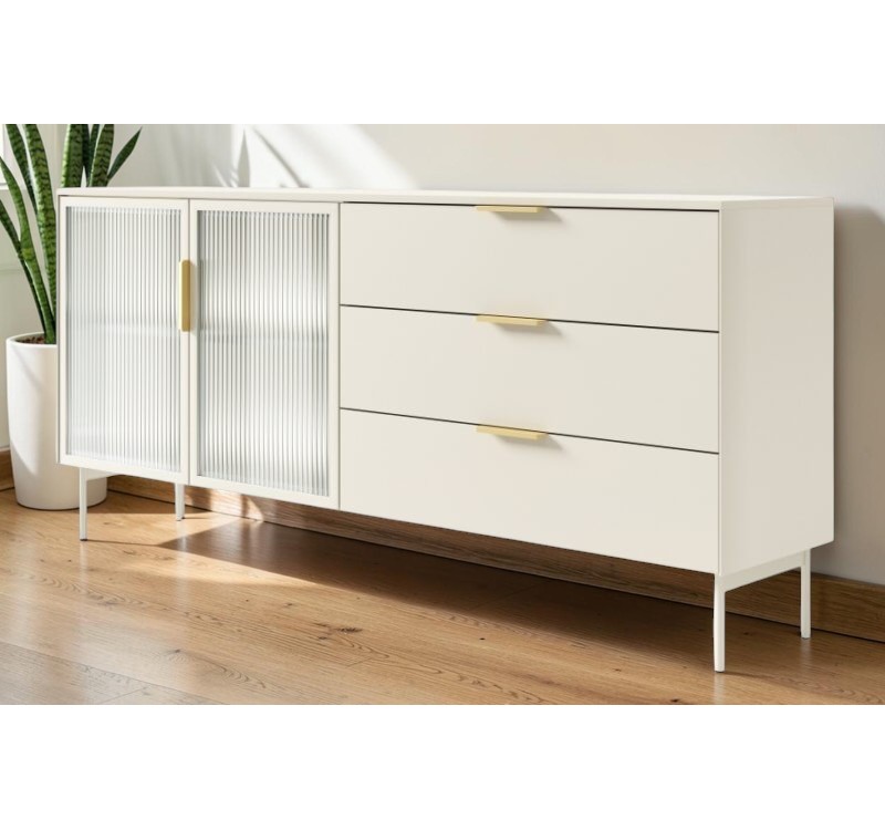 Μπουφές Lumi Λευκό Kazmir με βιτρίνα και συρτάρια 181x82x39cm