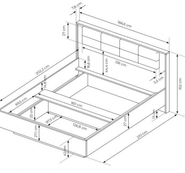 Κρεβάτι Milton κάστανο+ ανθρακί  για στρώμα 160x200cm