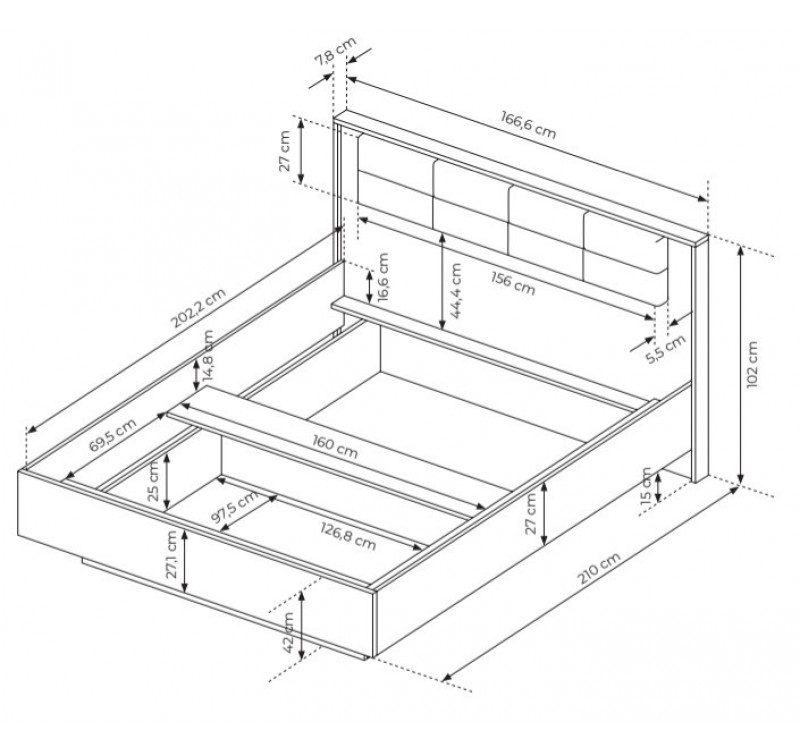 Κρεβάτι Milton κάστανο+ ανθρακί  για στρώμα 160x200cm