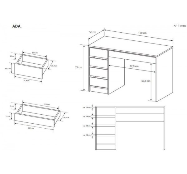 Γραφείο ADA Ανθρακί 120x75x55cm