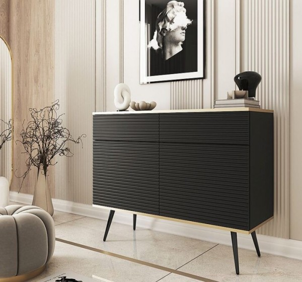 Μπουφές Oro MDF Ανθρακί με μαύρα πόδια 107x85x39cm