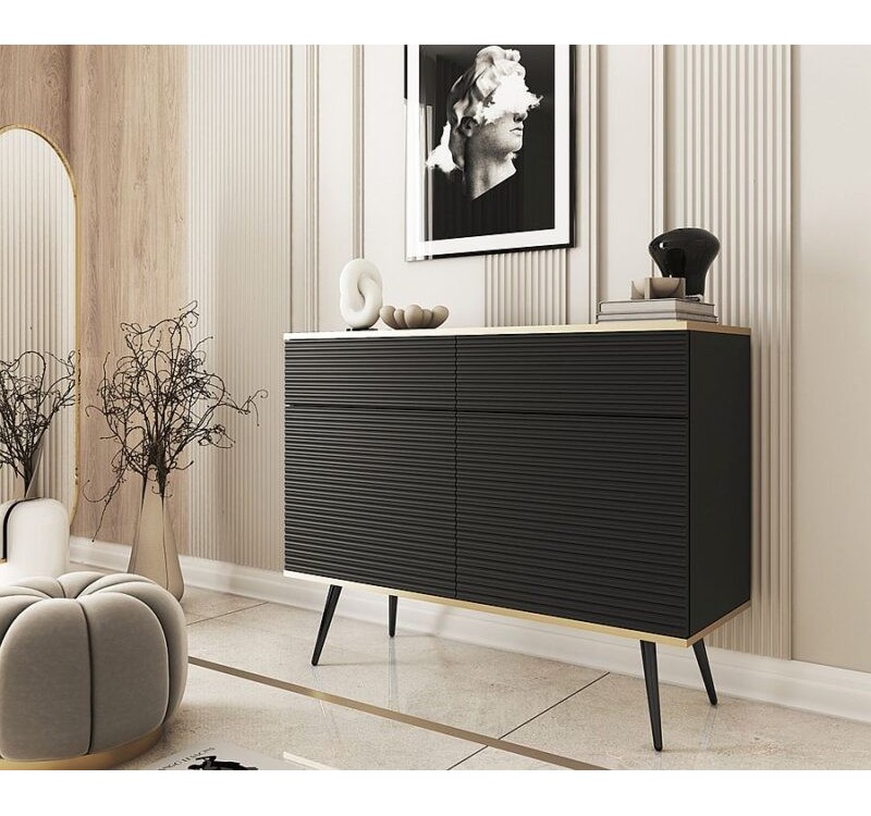 Μπουφές Oro MDF Ανθρακί με μαύρα πόδια 107x85x39cm