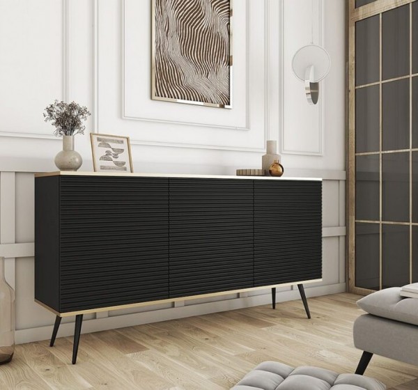 Μπουφές Oro MDF Ανθρακί με μαύρα πόδια 160x85x39cm