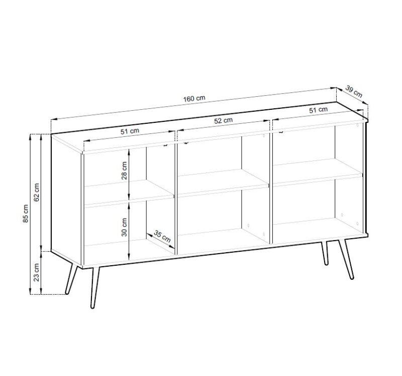 Μπουφές Oro MDF Ανθρακί με μαύρα πόδια 160x85x39cm