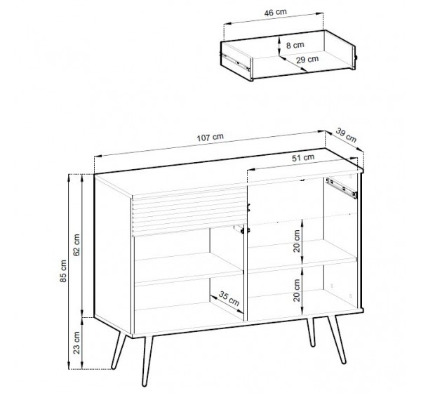 Μπουφές Oro MDF Ανθρακί με μαύρα πόδια 107x85x39cm