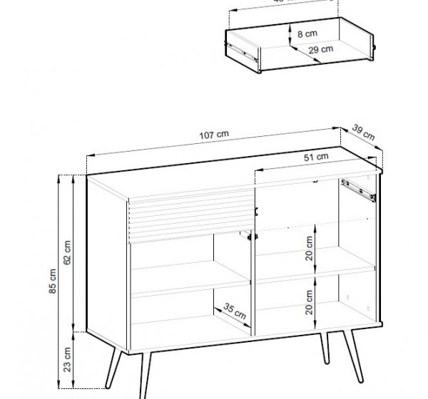 Μπουφές Oro MDF Ανθρακί με μαύρα πόδια 107x85x39cm