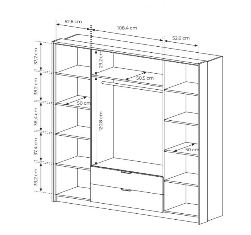 Ντουλάπα Milton κάστανο+ ανθρακί με καθρέπτες 223x210x59cm