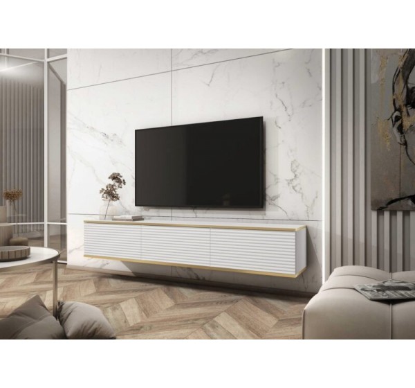 Έπιπλο τηλεόρασης ORO_MDF επιτοίχιο Λευκό 175x30x32cm