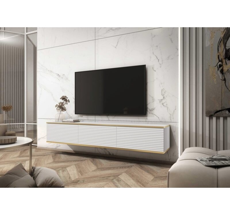 Έπιπλο τηλεόρασης ORO_MDF επιτοίχιο Λευκό 175x30x32cm