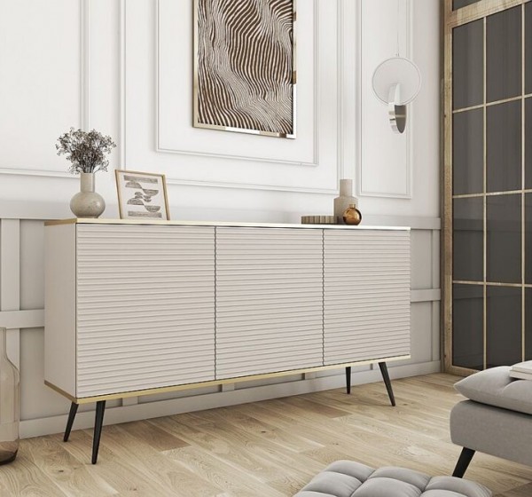Μπουφές Oro MDF μπεζ με μαύρα πόδια 160x85x39cm