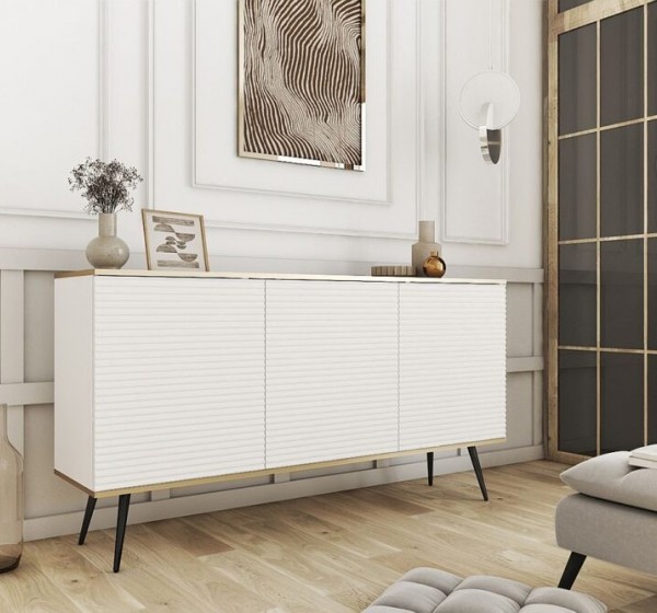 Μπουφές Oro MDF λευκό με μαύρα πόδια 160x85x39cm