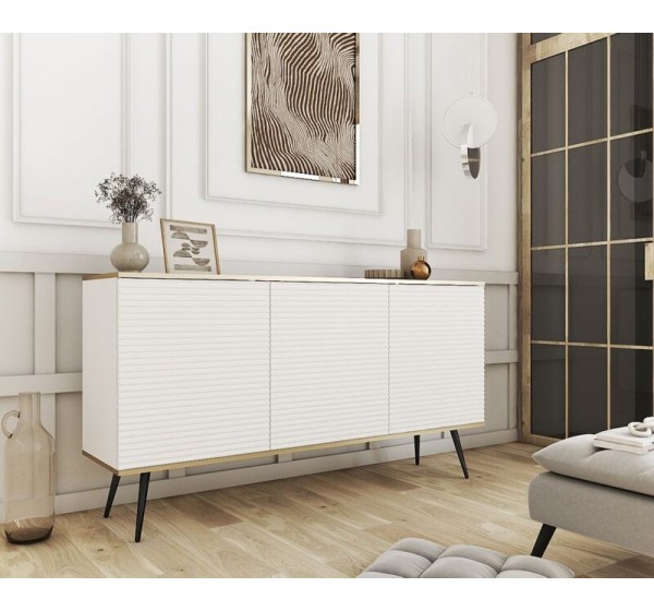Μπουφές Oro MDF λευκό με μαύρα πόδια 160x85x39cm