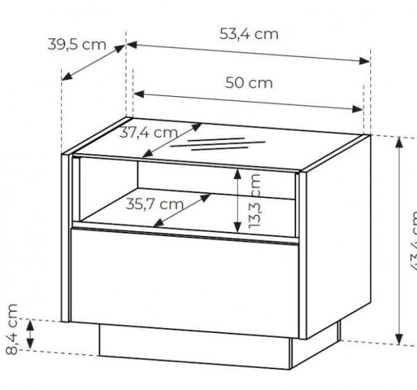 Κομοδίνο HIRO μπεζ με συρτάρι και φωτισμό 53x43x40cm