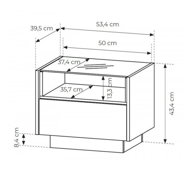 Κομοδίνο HIRO μπεζ με συρτάρι και φωτισμό 53x43x40cm
