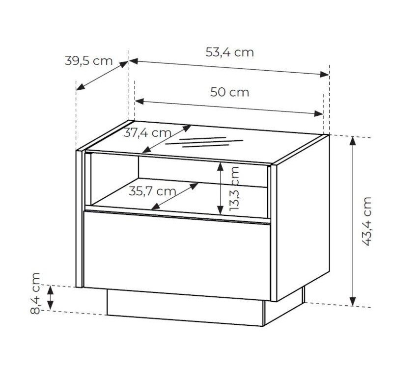 Κομοδίνο HIRO μπεζ με συρτάρι και φωτισμό 53x43x40cm