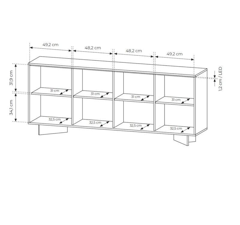 Μπουφές Semi K204 με φωτισμό φυσικό Boliwar + Cappucino 204x84x40cm